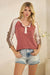 Thermal Knit Button Front Henley Pullover in Marsala