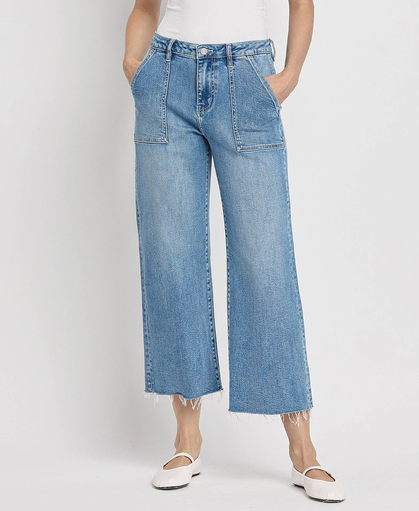 High Rise Utility Wide Jean in Medium Wash