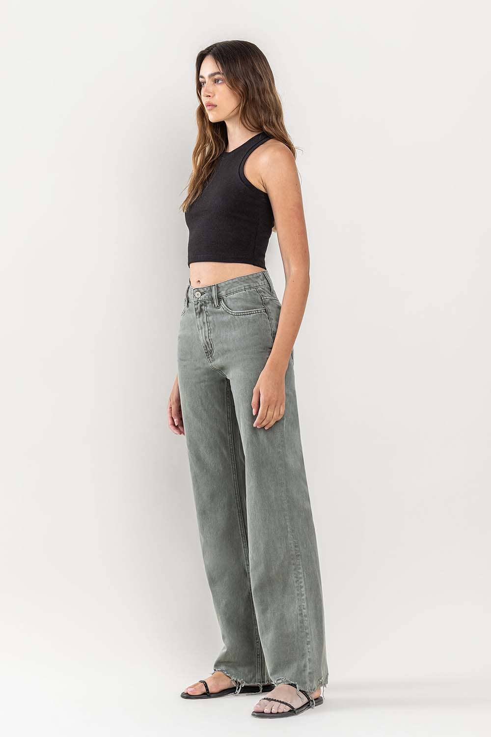 90'S Vintage Super High Rise Flare Jean in Thyme by Vervet