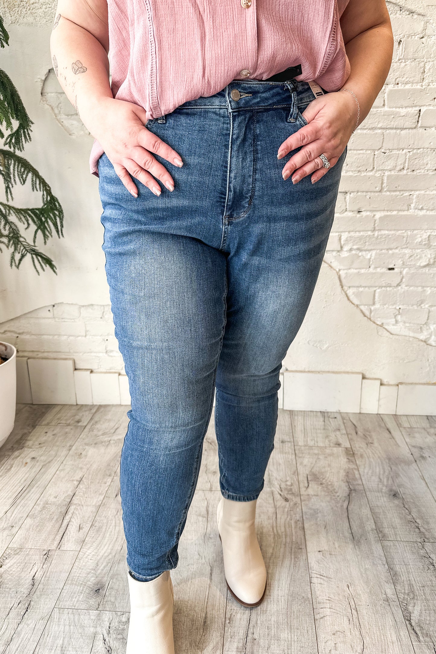 High Waist Tummy Control Non Distressed Medium Wash Denim by Judy Blue