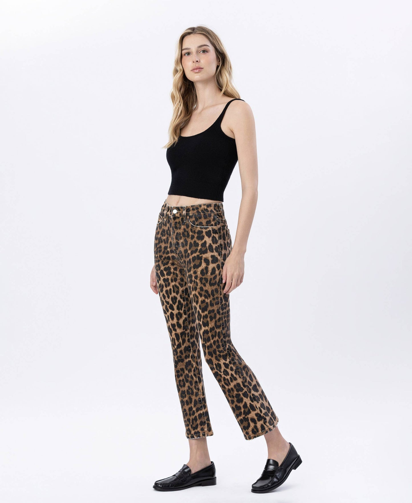 High Rise Leopard Kick Flare Jeans by Lovervet