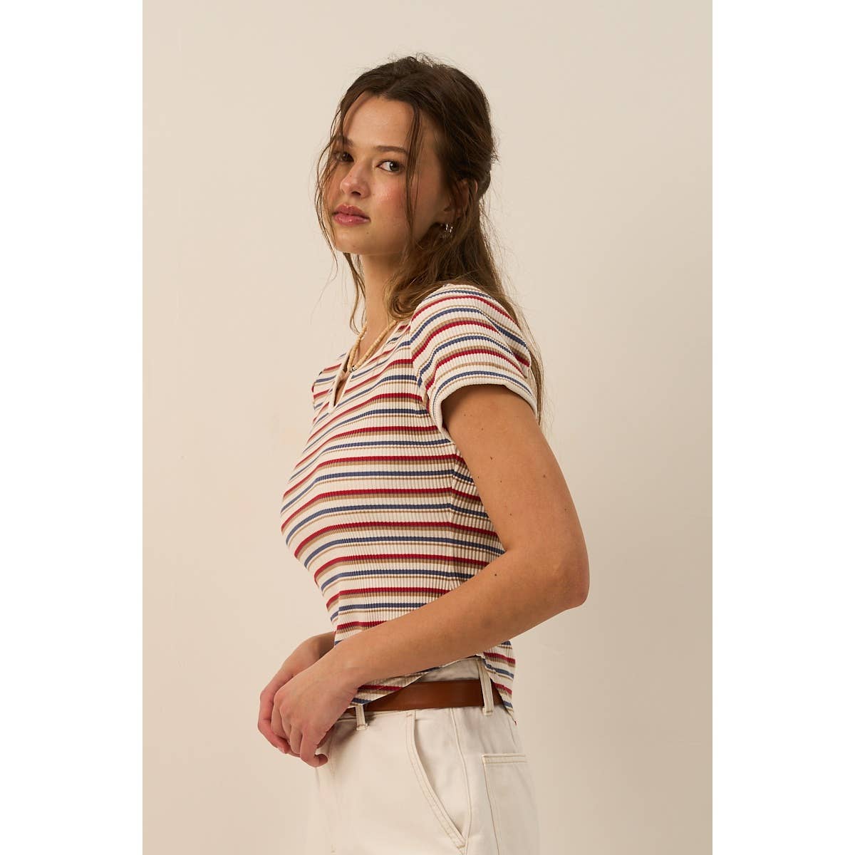 Vibrant Striped Knit Top in Red & Blue