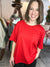 Ribbed Boyfriend Style Oversized Top in Ruby Red
