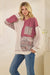 Patchwork Knit Long Sleeve Pullover Top in Burgundy or Olive