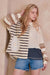 Mixed Stripe Long Sleeve Top with Lace Detail