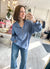 Half Zip UP Oversized Casual Comfy Knit Top in Denim Blue