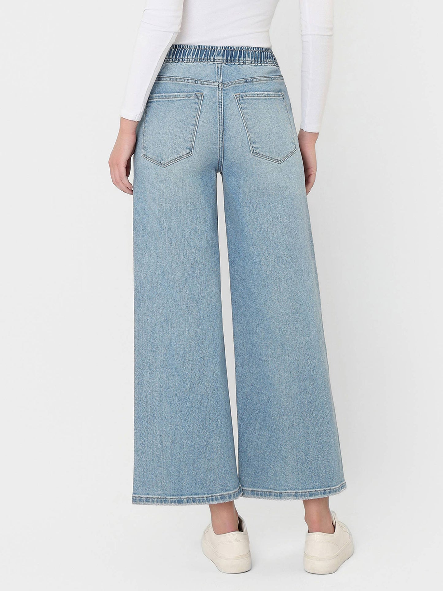 Super High Rise Elastic Crop Wide Denim by Lovervet