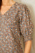 V Neck Smocked Sleeve Blouse in Ash Mocha and Blue