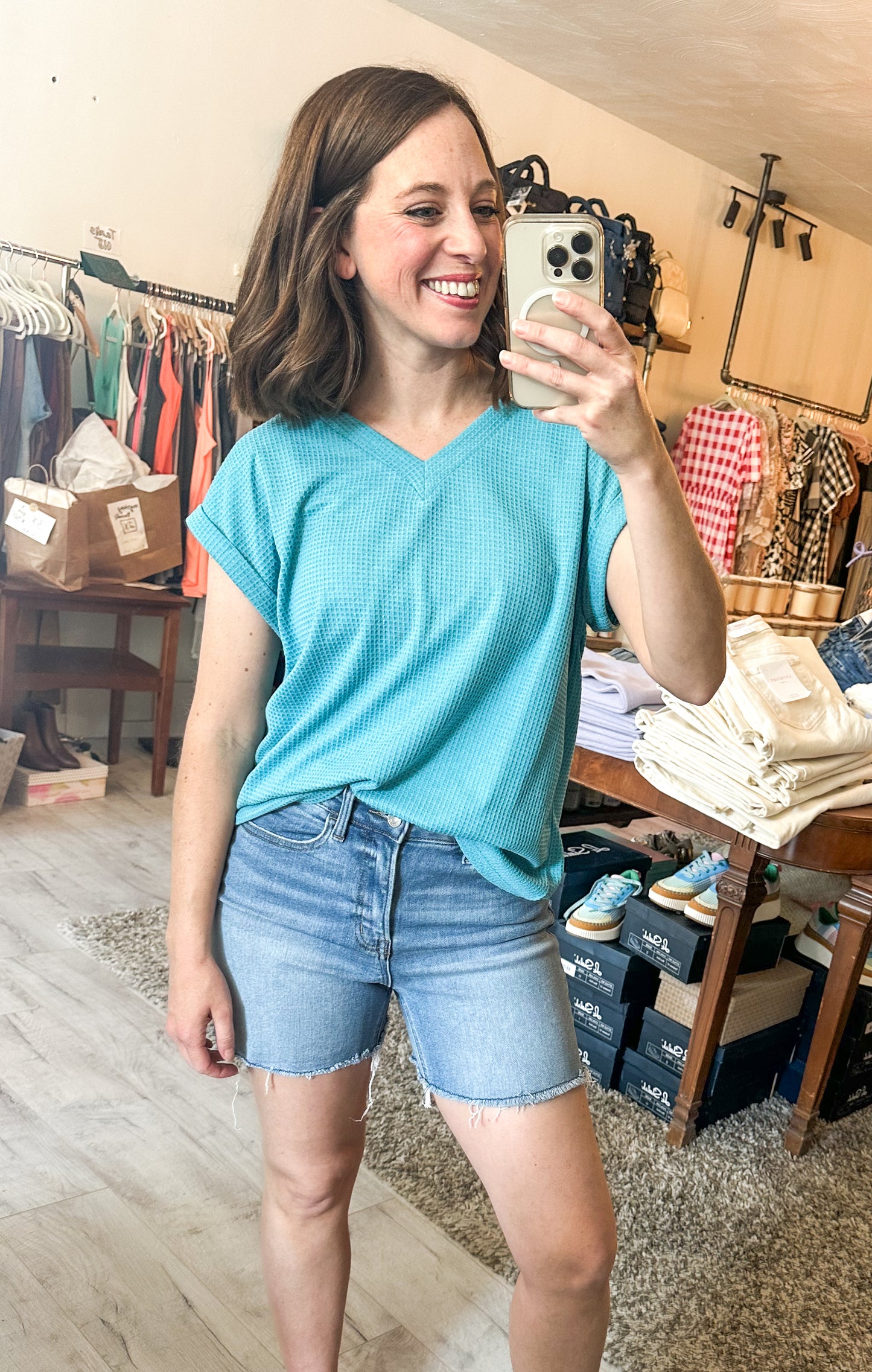 Two-Tone Dolman Sleeve Top in Teal
