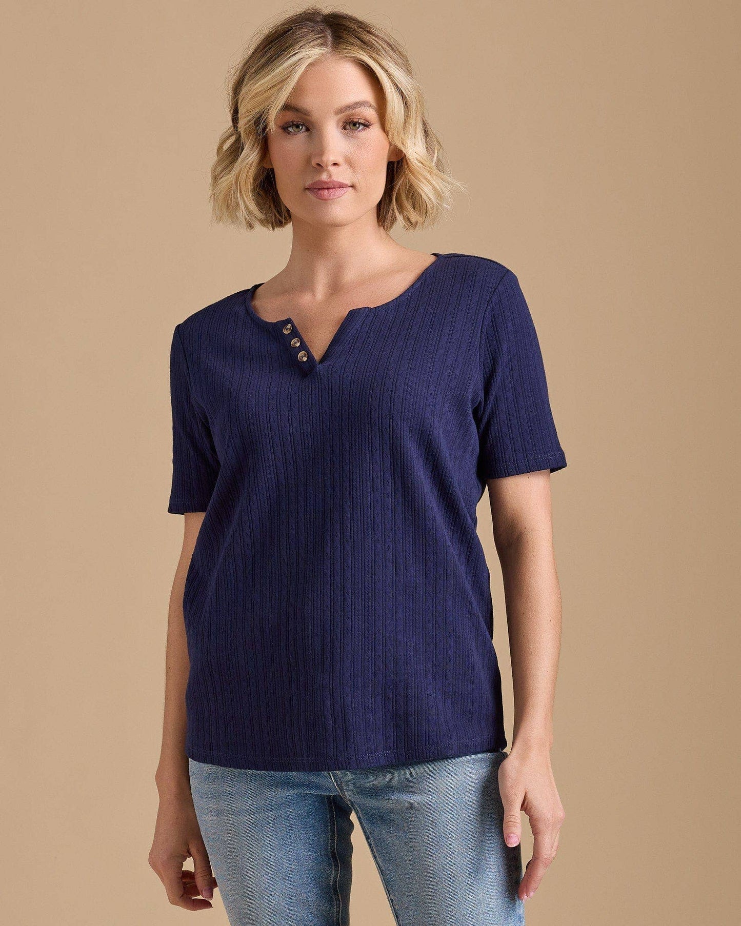 Hadley Henley Top in Maritime Blue