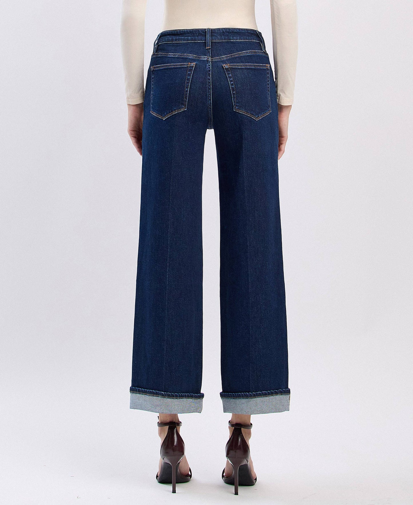 High Rise Cuffed Ankle Wide Jeans