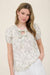 Floral Print Scallop Trim Blouse in Grey
