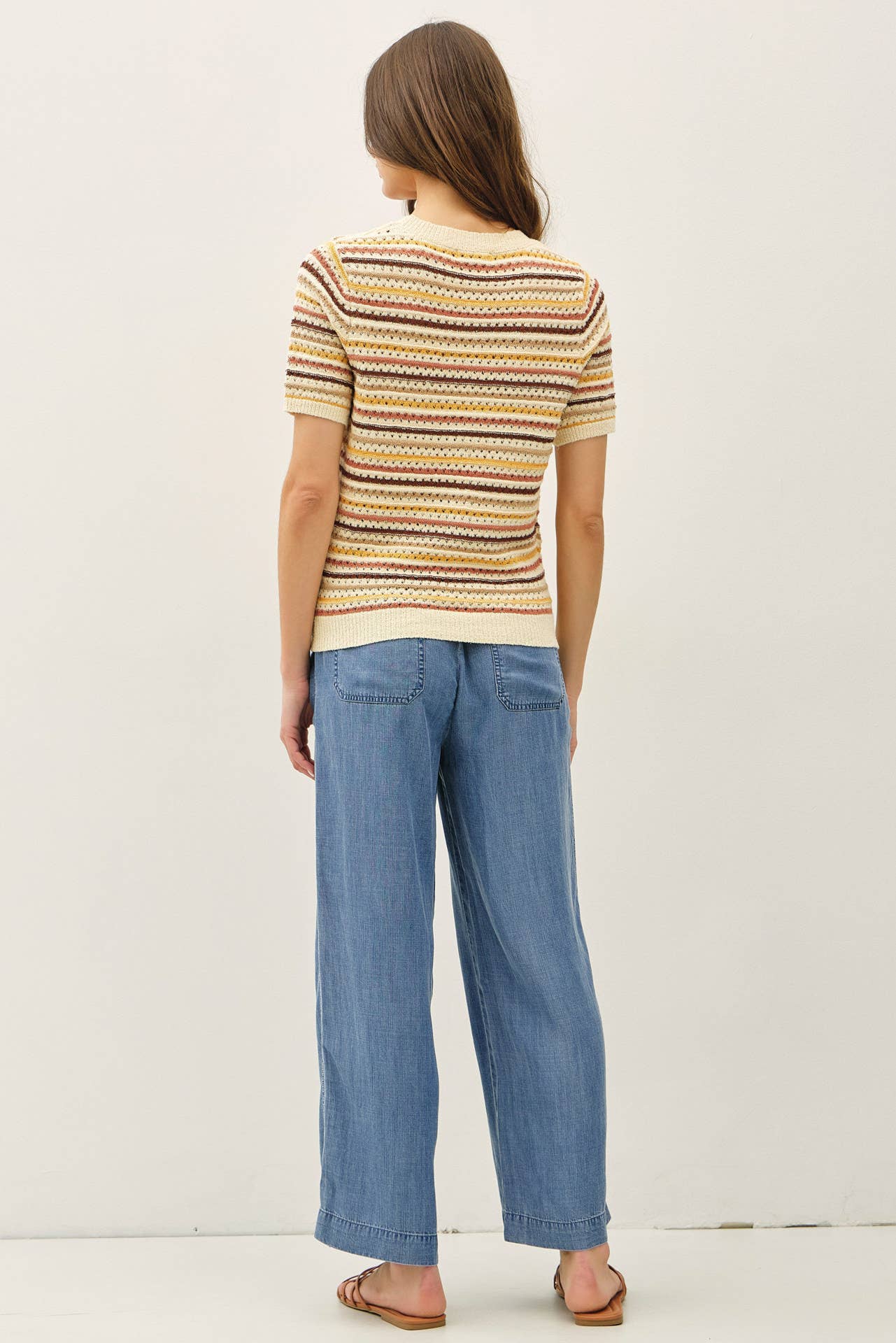 Stripe Short Sleeve Textured Sweater