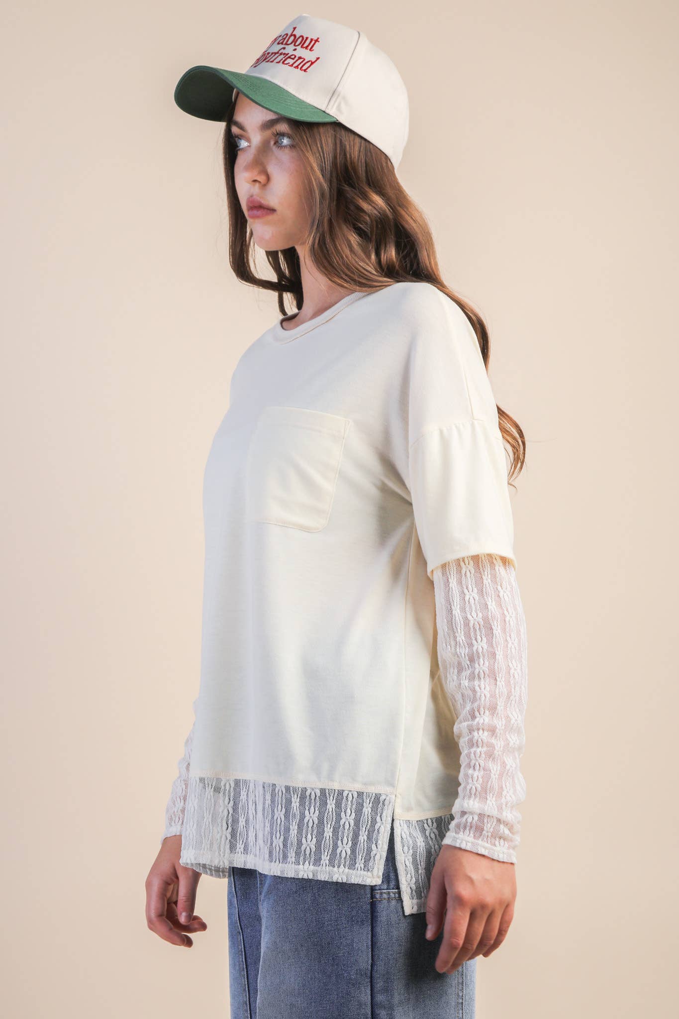Oversized Casual Knit Top W/ Lace in Olive, Black or Wine