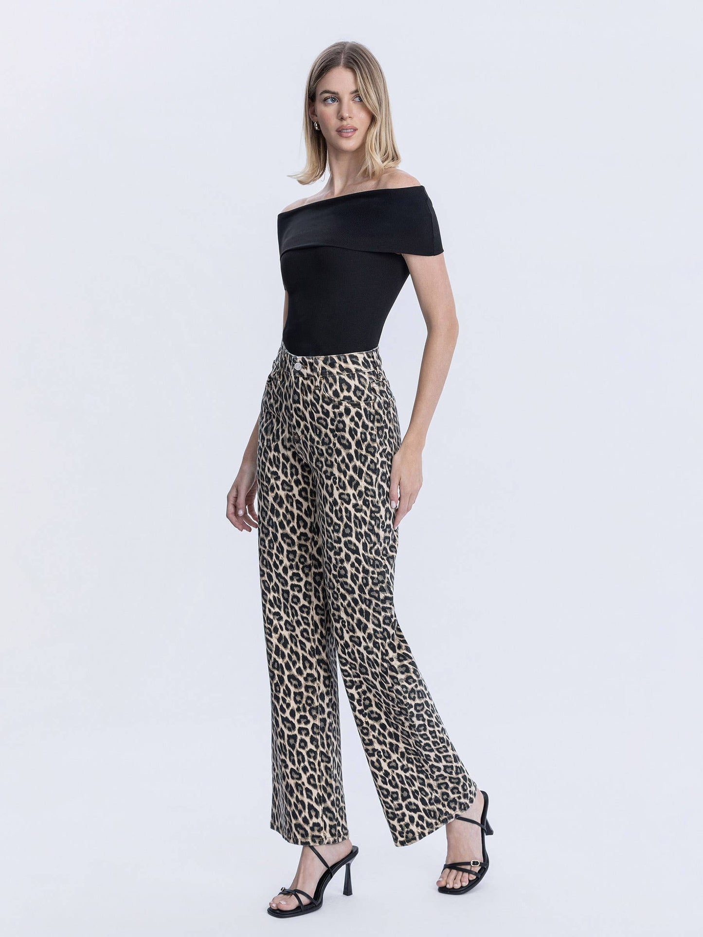 Super High Rise Leopard Wide Leg Denim