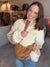 Color Block Sherpa Half-Zip Pullover in Taupe & Cream