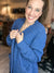 Long Sleeve Popcorn Sweater Cardigan in Marlin Blue