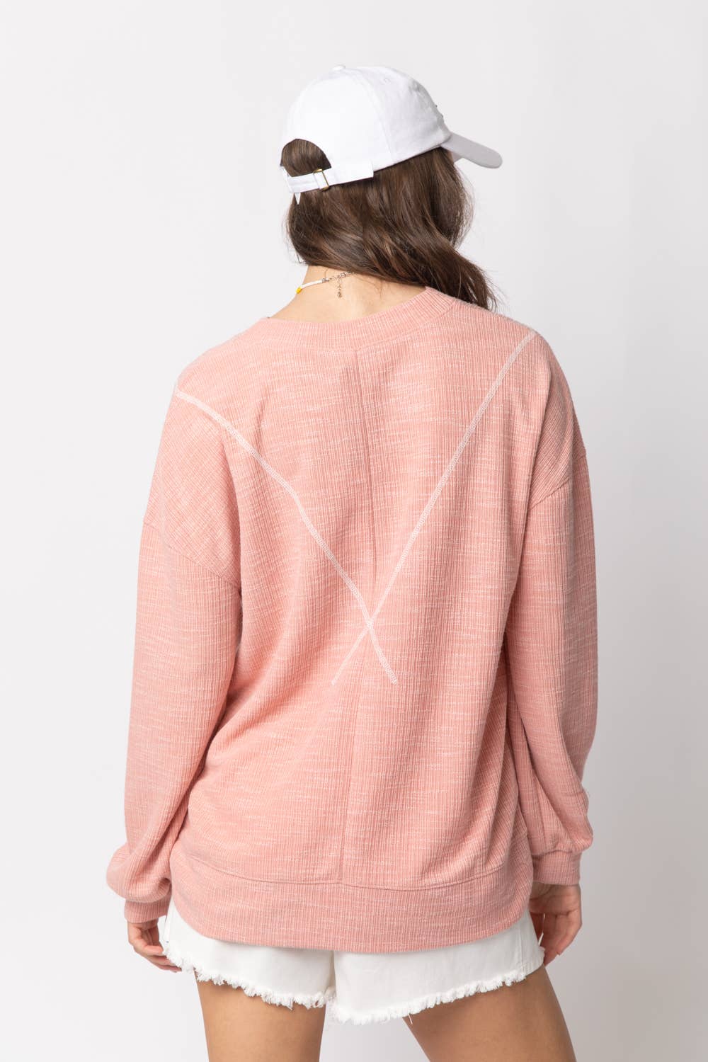 Ribbed Knit V Stitch Top in Mauve