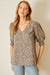 V Neck Smocked Sleeve Blouse in Ash Mocha and Blue