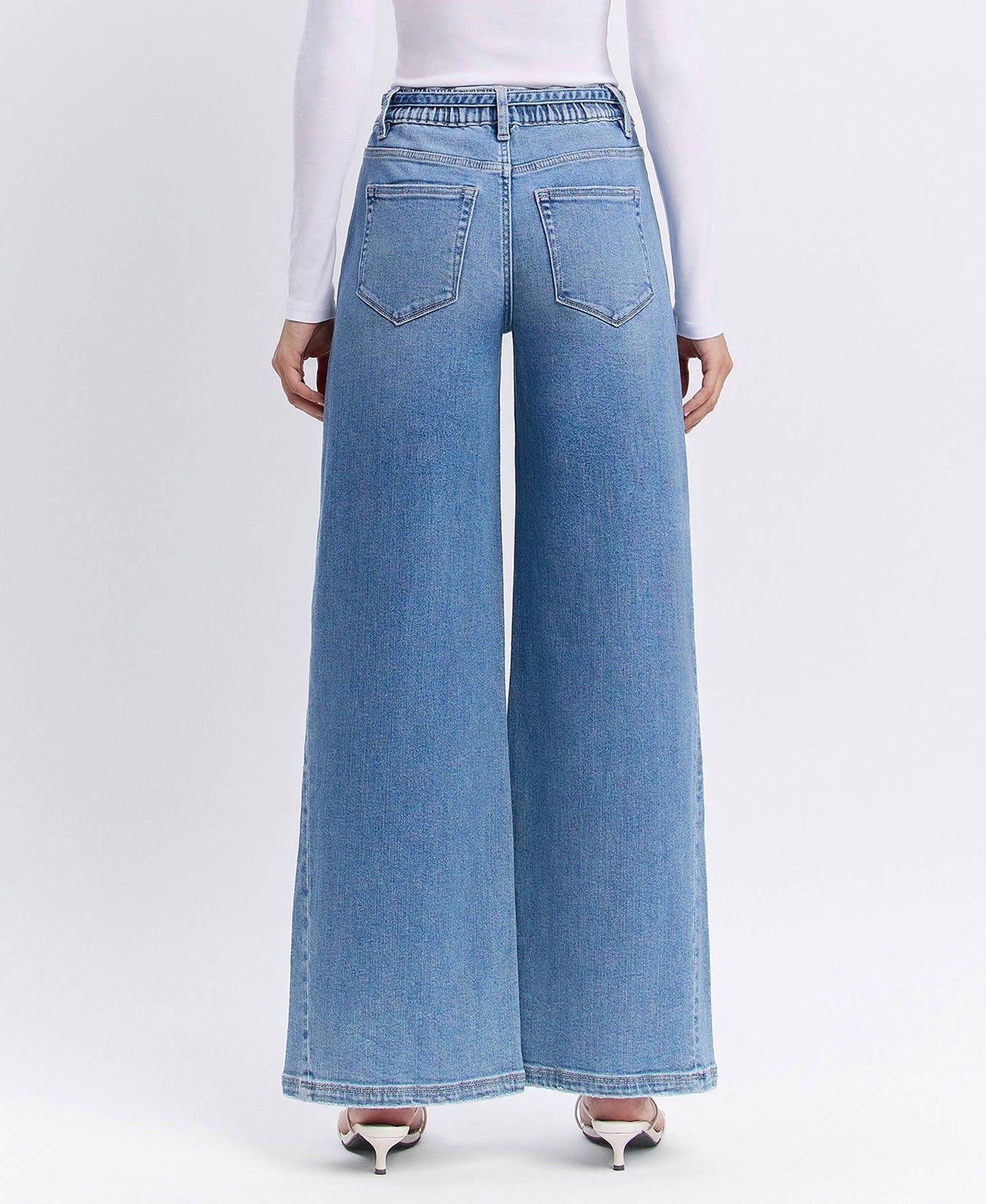 High Rise Elastic Tie Waistband Wide Denim by Flying Monkey