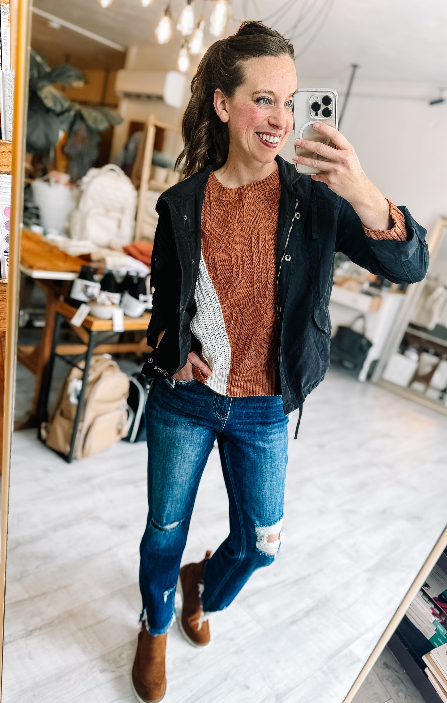 Snap Up & Zipped Hooded Light Weight Jacket in Black