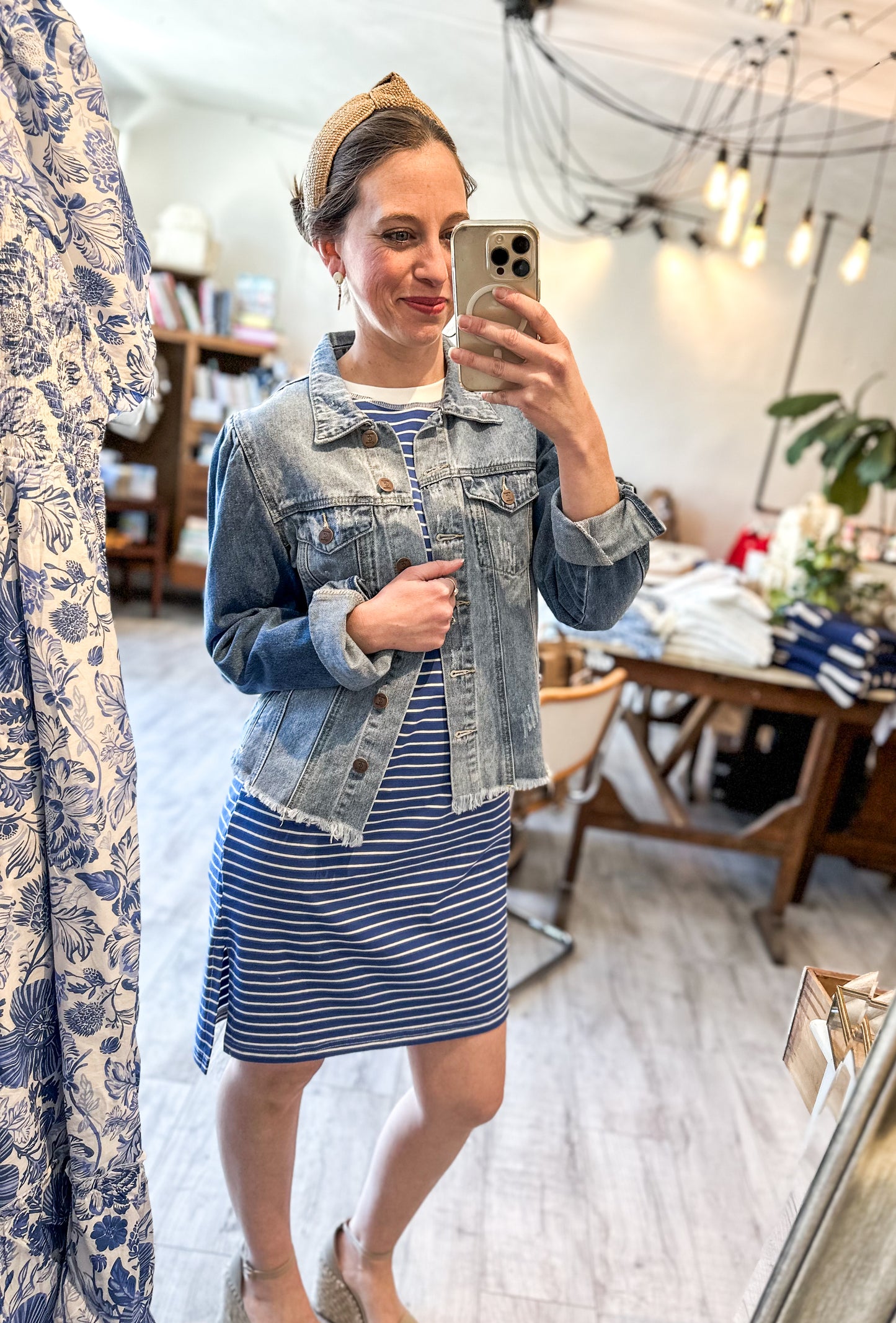 High Low Side Slit Striped T-Shirt Dress in Royal Blue