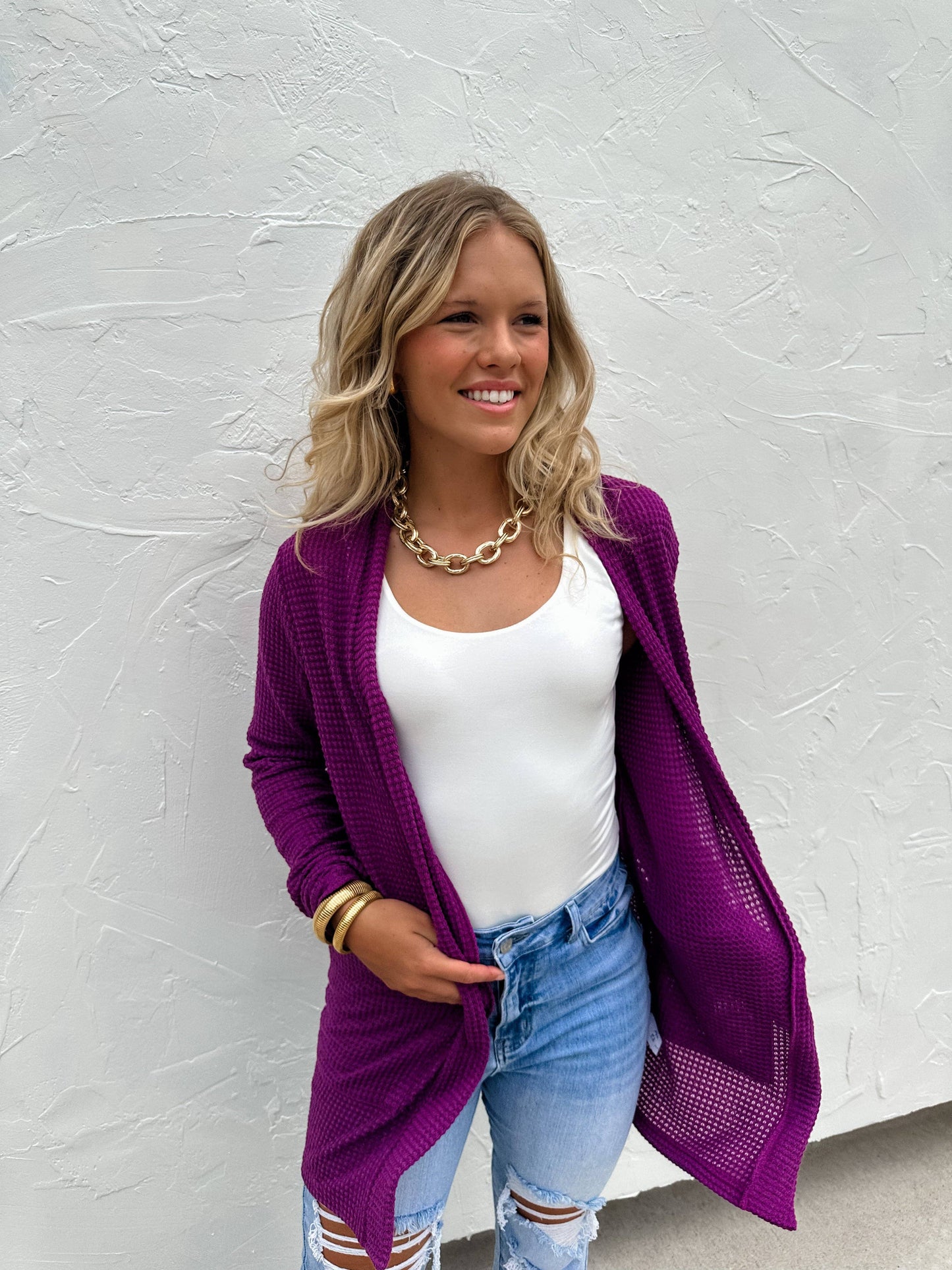 Lola Cardigan in Dusty Pink & Purple