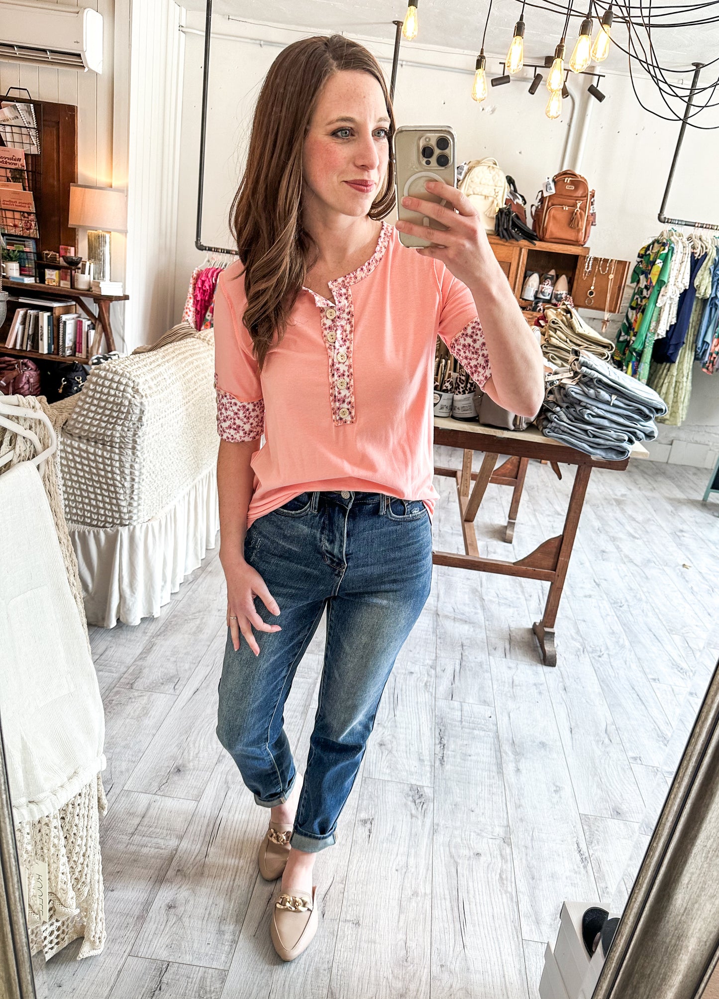 Floral Meadows Contrast Button Up Top