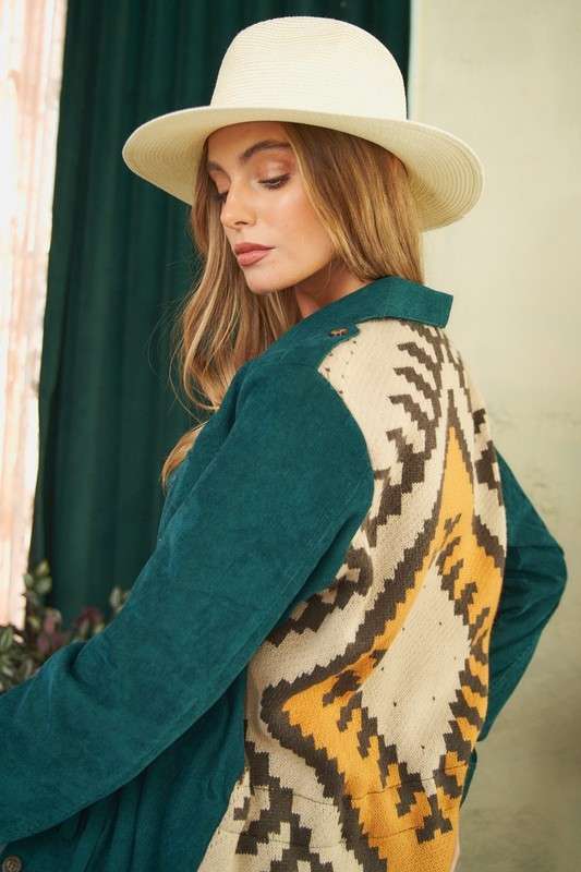 Washed Print Jacket in Emerald Green