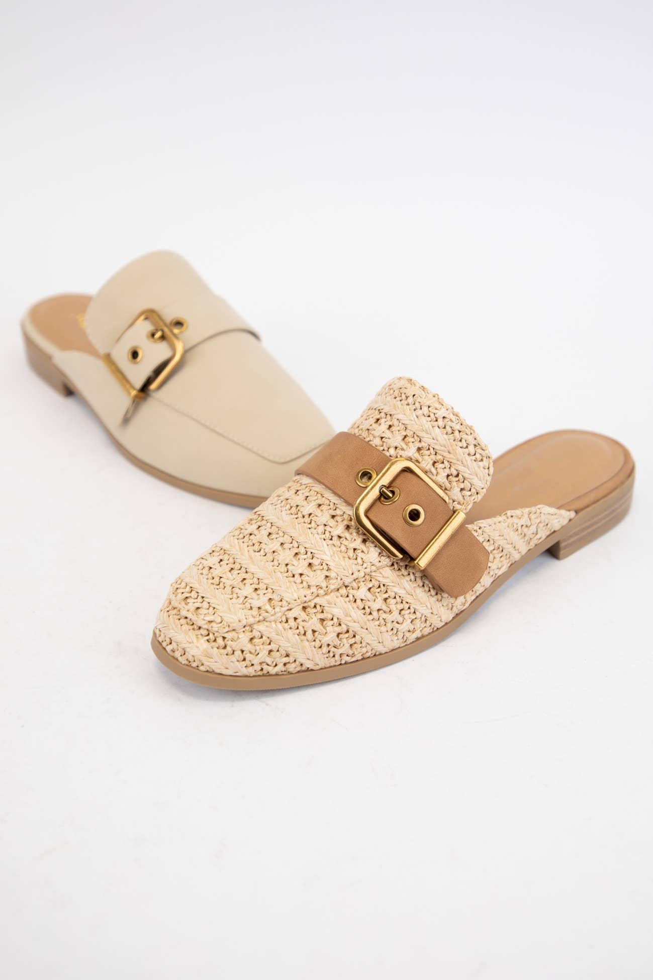 Chantel Belt Strap Slip on Mule in Raffia