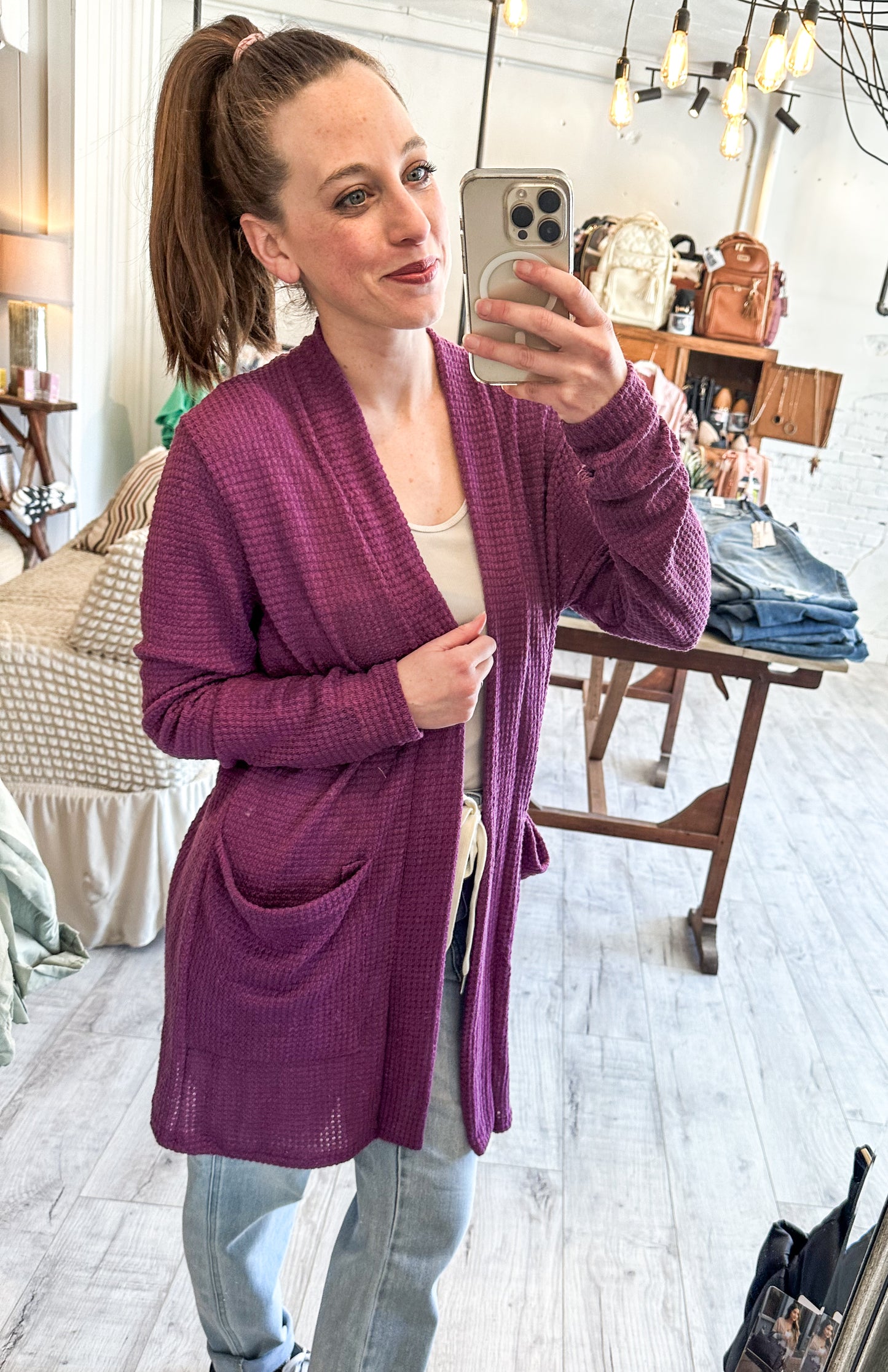 Lola Cardigan in Dusty Pink & Purple