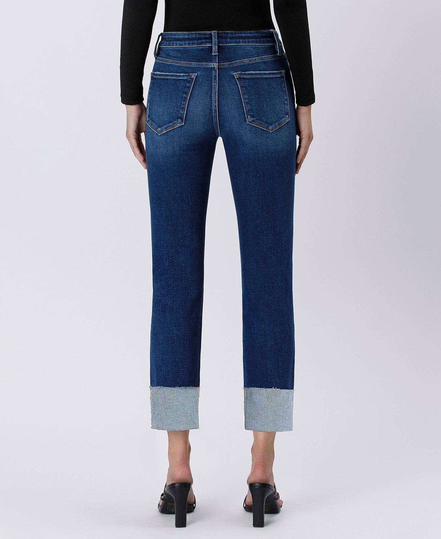 High Rise Cuffed Slim Straight Denim by Lovervet
