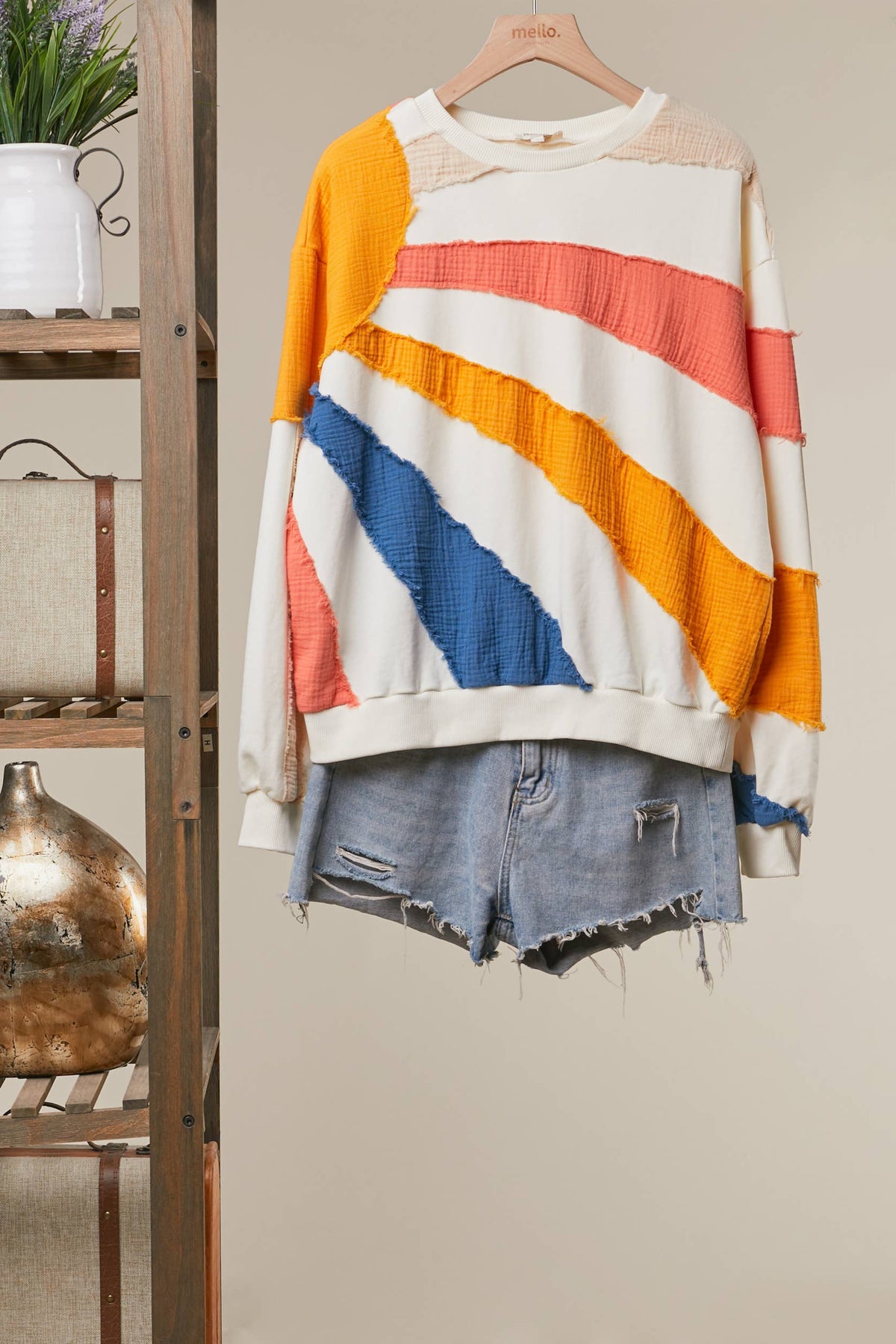 Mixed Fabric Sun Patchwork Sweatshirt
