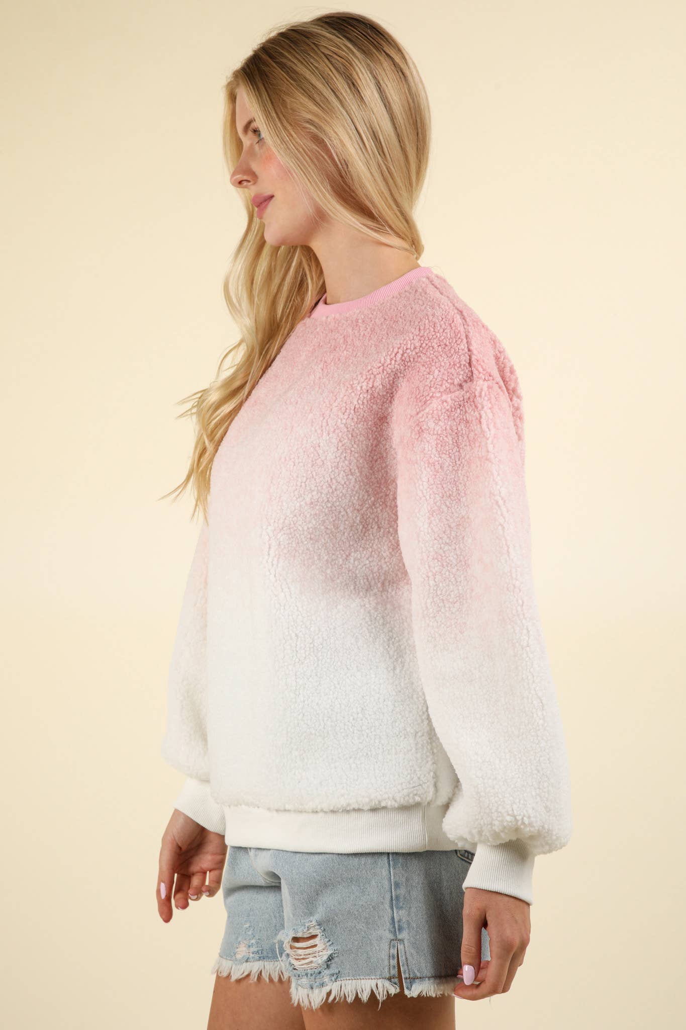 Soft Fleece Ombre Oversized Knit Top in Pink