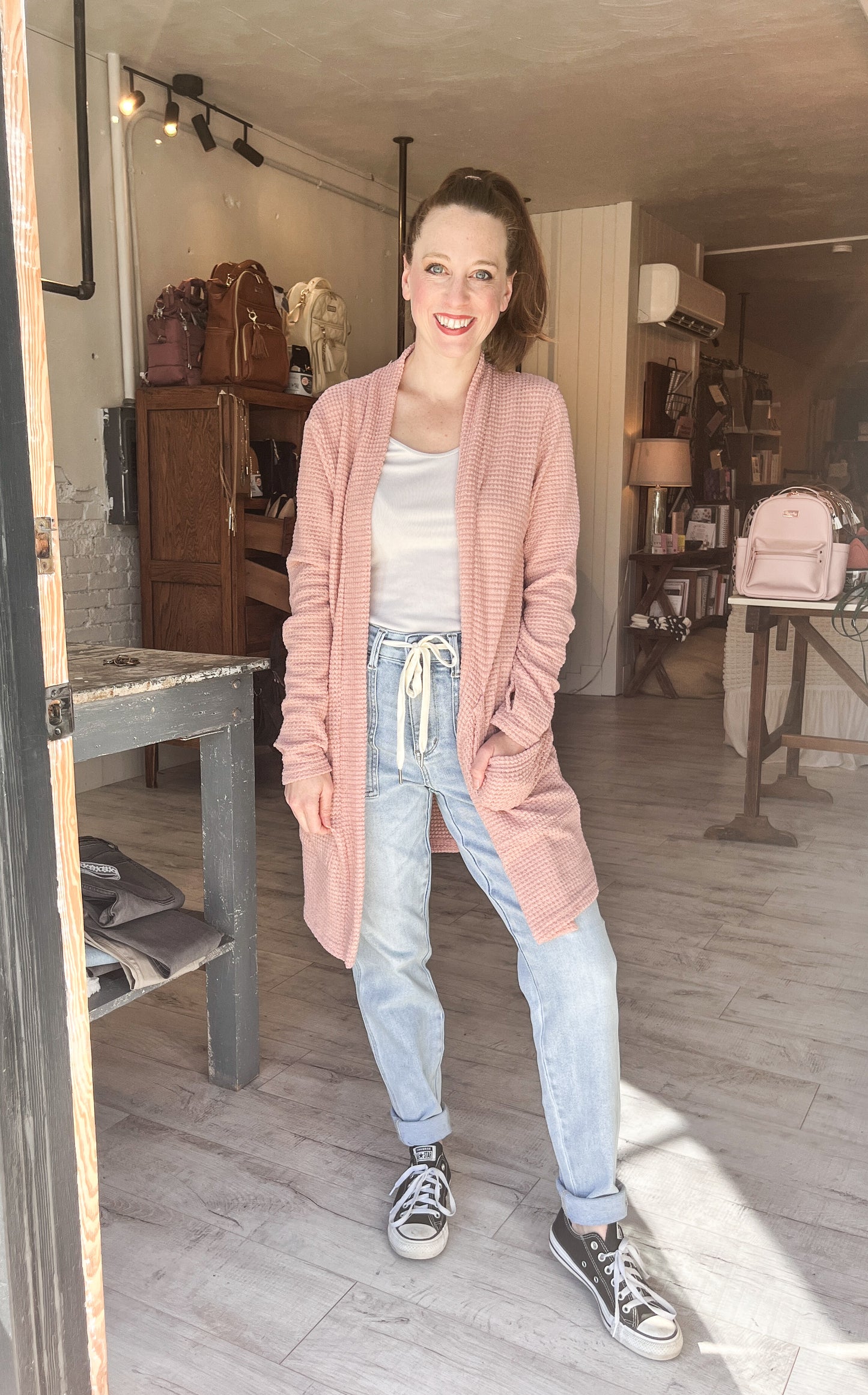 Lola Cardigan in Dusty Pink & Purple