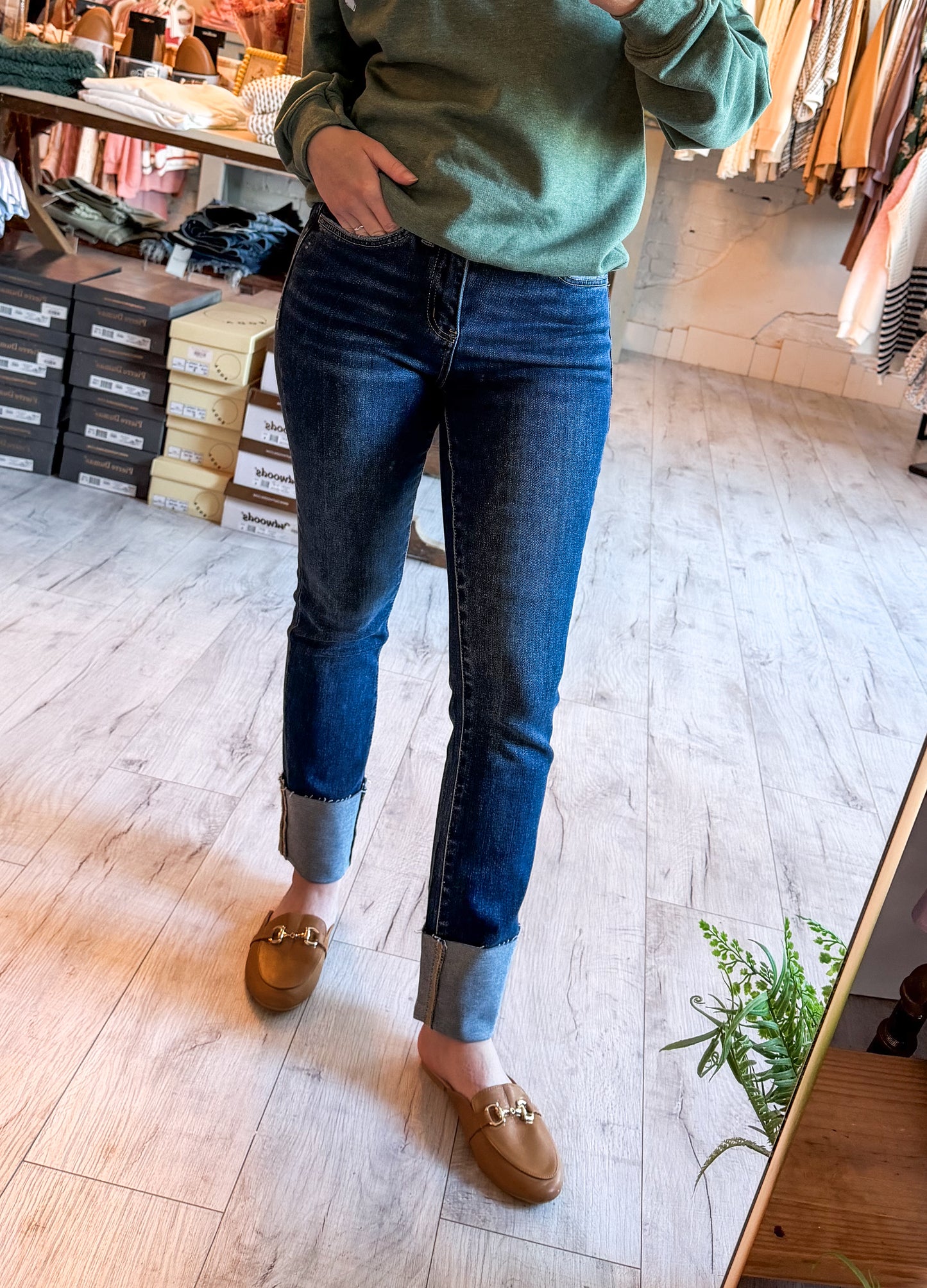 High Rise Cuffed Slim Straight Denim by Lovervet