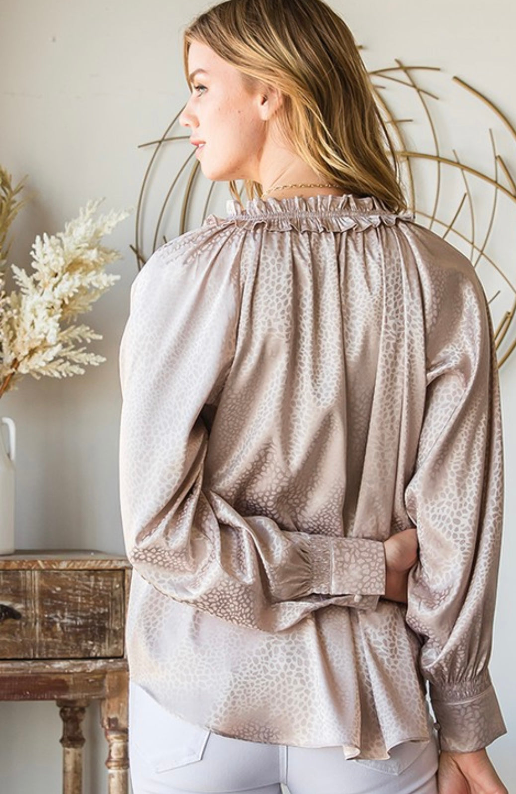 Dots Ruffle Blouse in Champagne