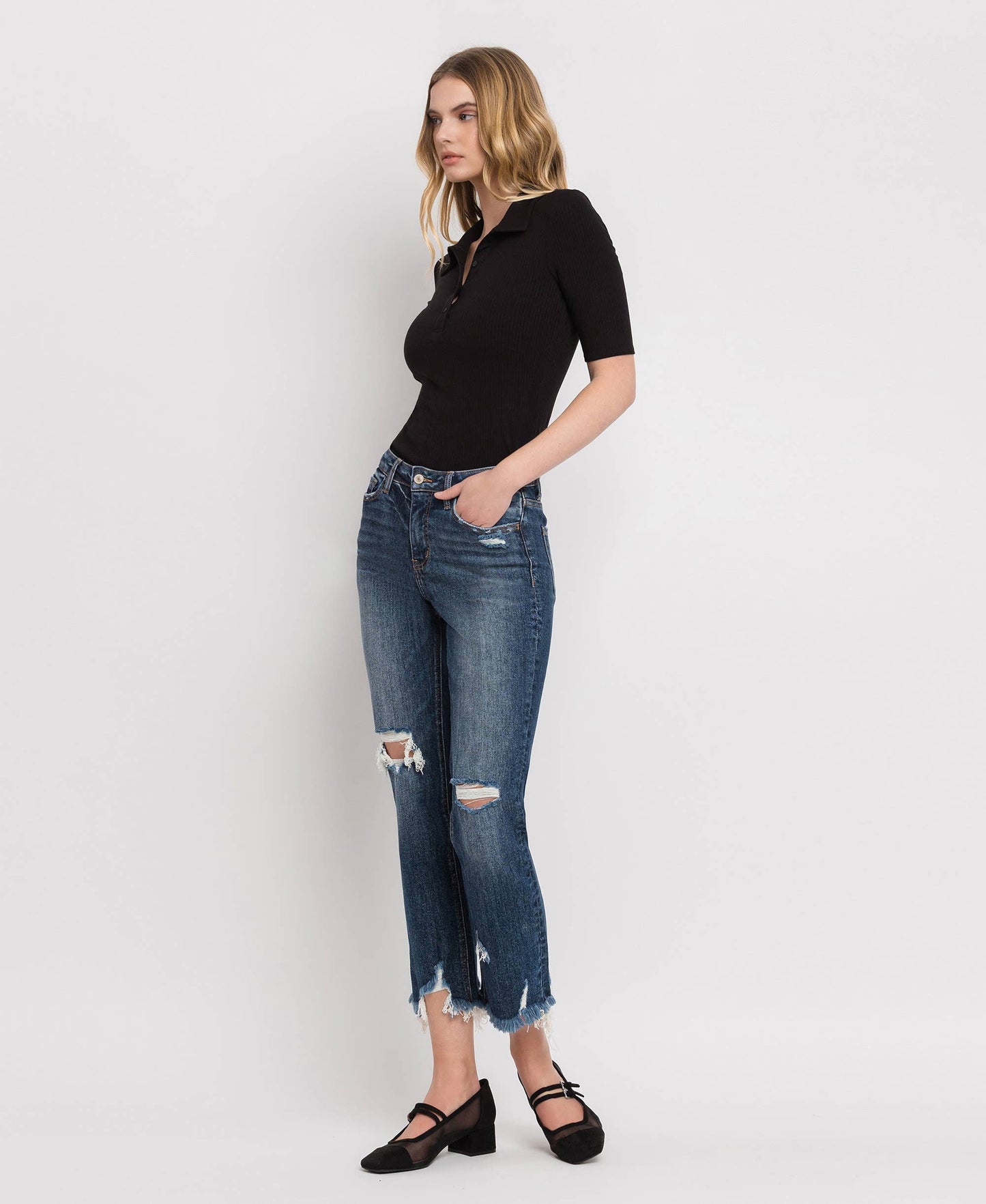 High Rise Crop Straight Distressed Jeans by Lovervet