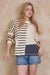 Mixed Stripe Long Sleeve Top with Lace Detail