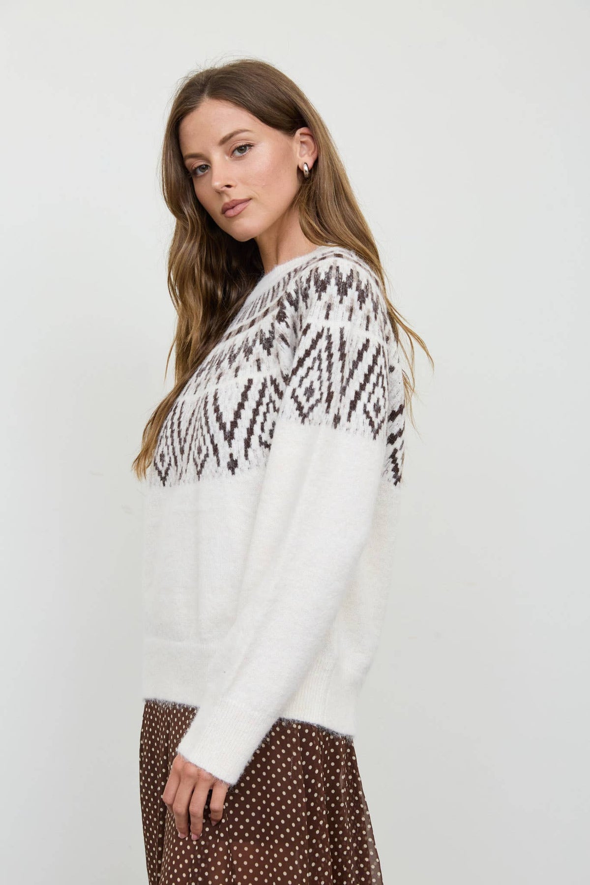 FAIR ISLE YOKE CREW NECK KNIT PULLOVER