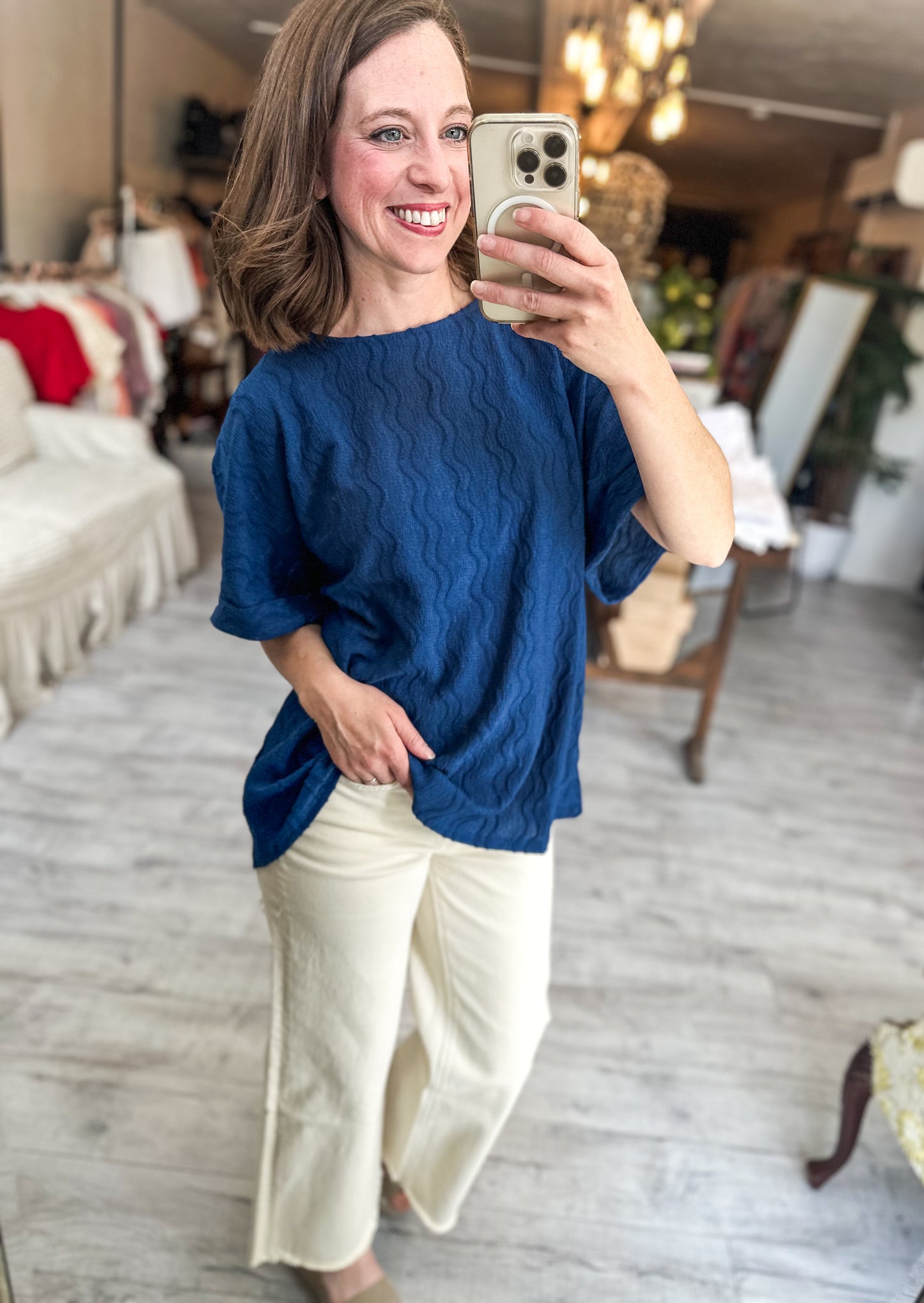 Textured Dolman Sleeve Top in Navy
