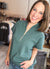 Ribbed High Neck Short Sleeve Top in Ash Jade