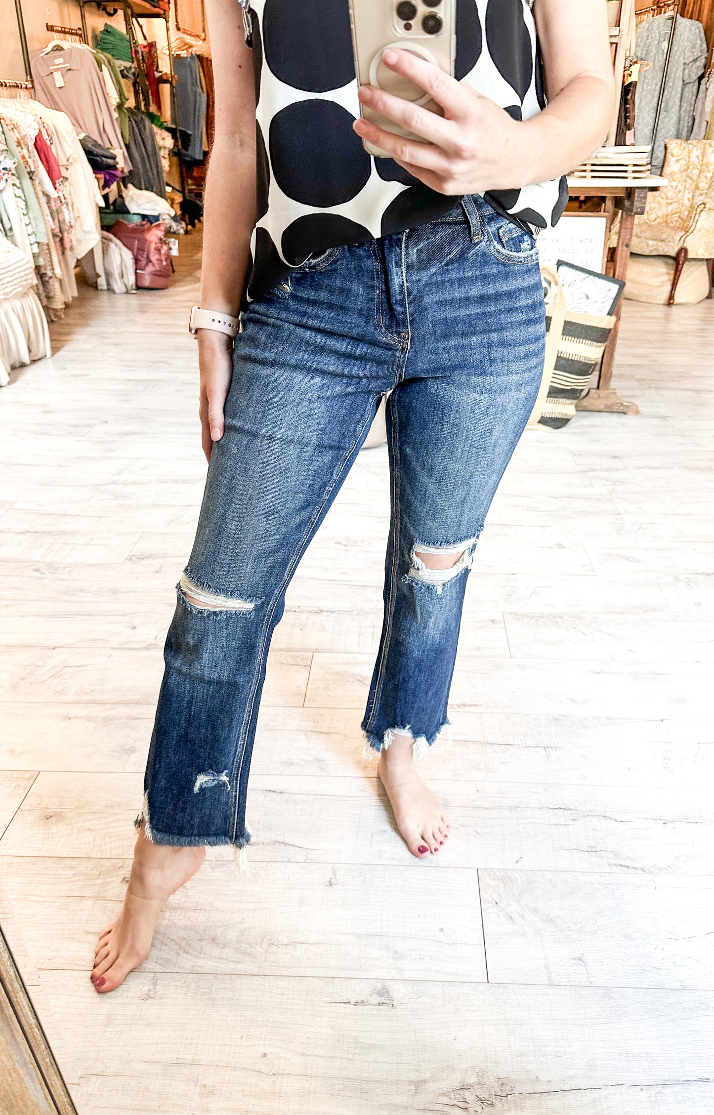 High Rise Crop Straight Distressed Jeans by Lovervet