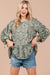 Boho Abstract Quarter Sleeve Top in Sage