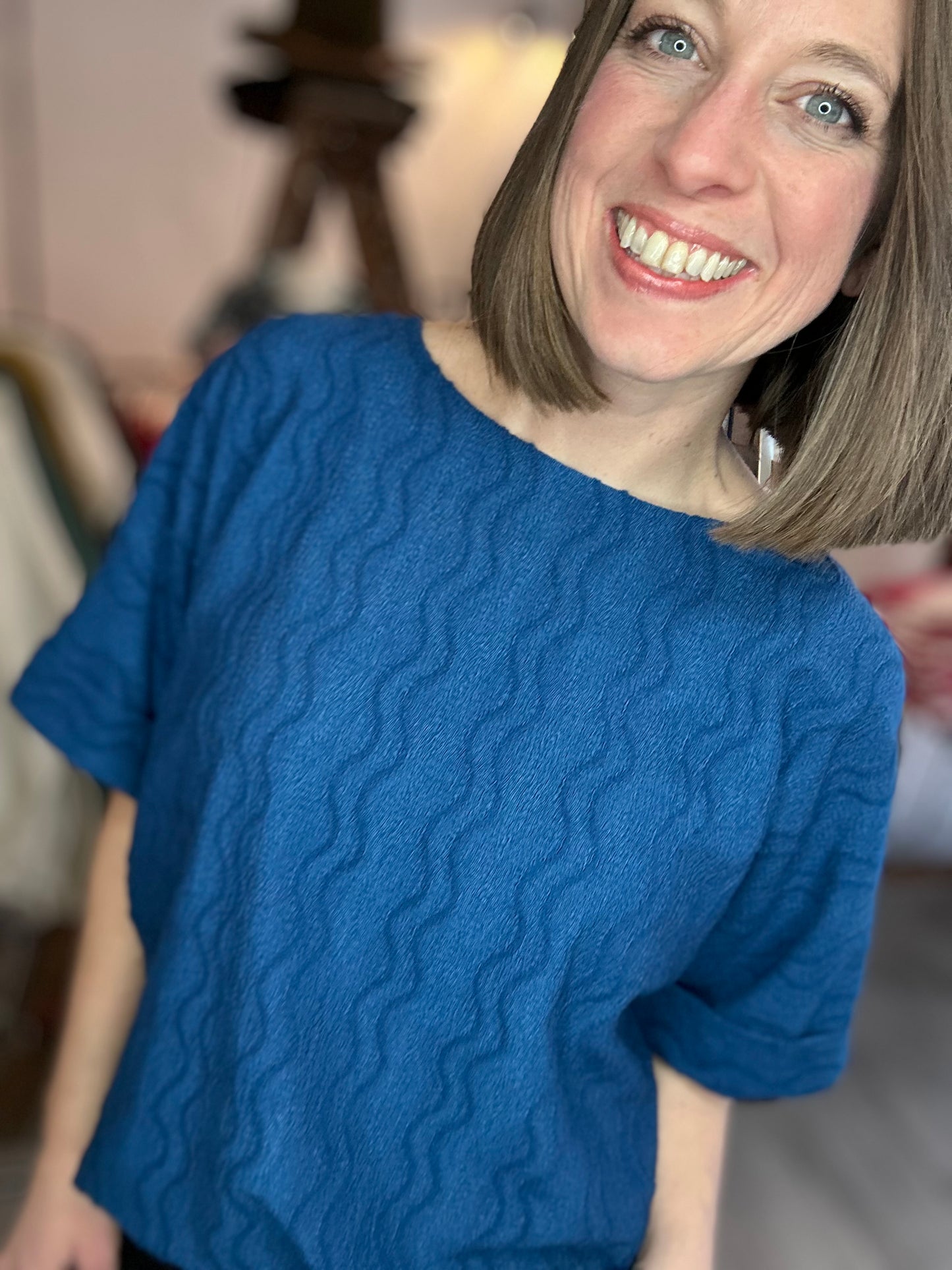 Textured Dolman Sleeve Top in Navy