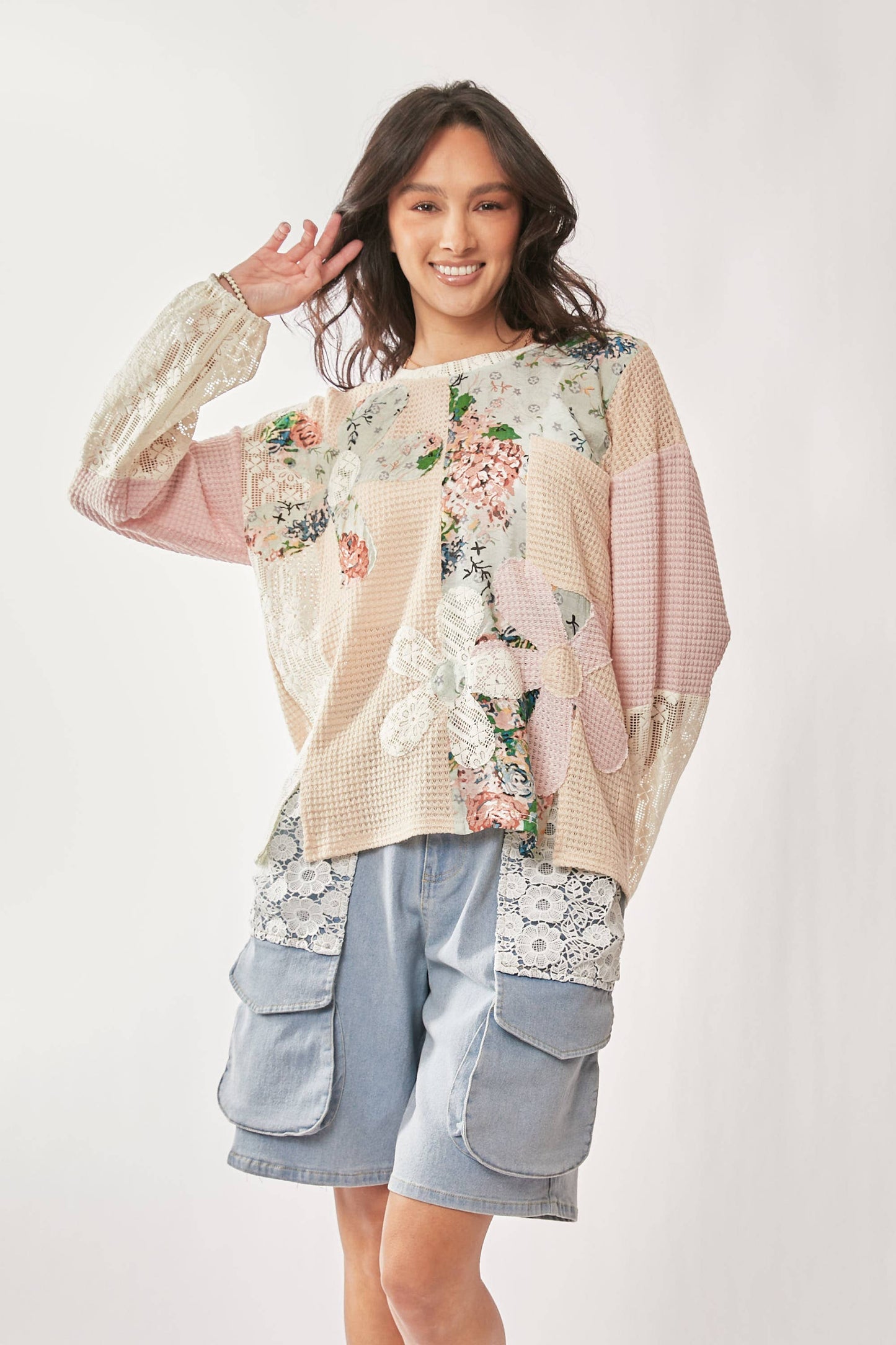 Lace Floral Mix Fabric Long Sleeves