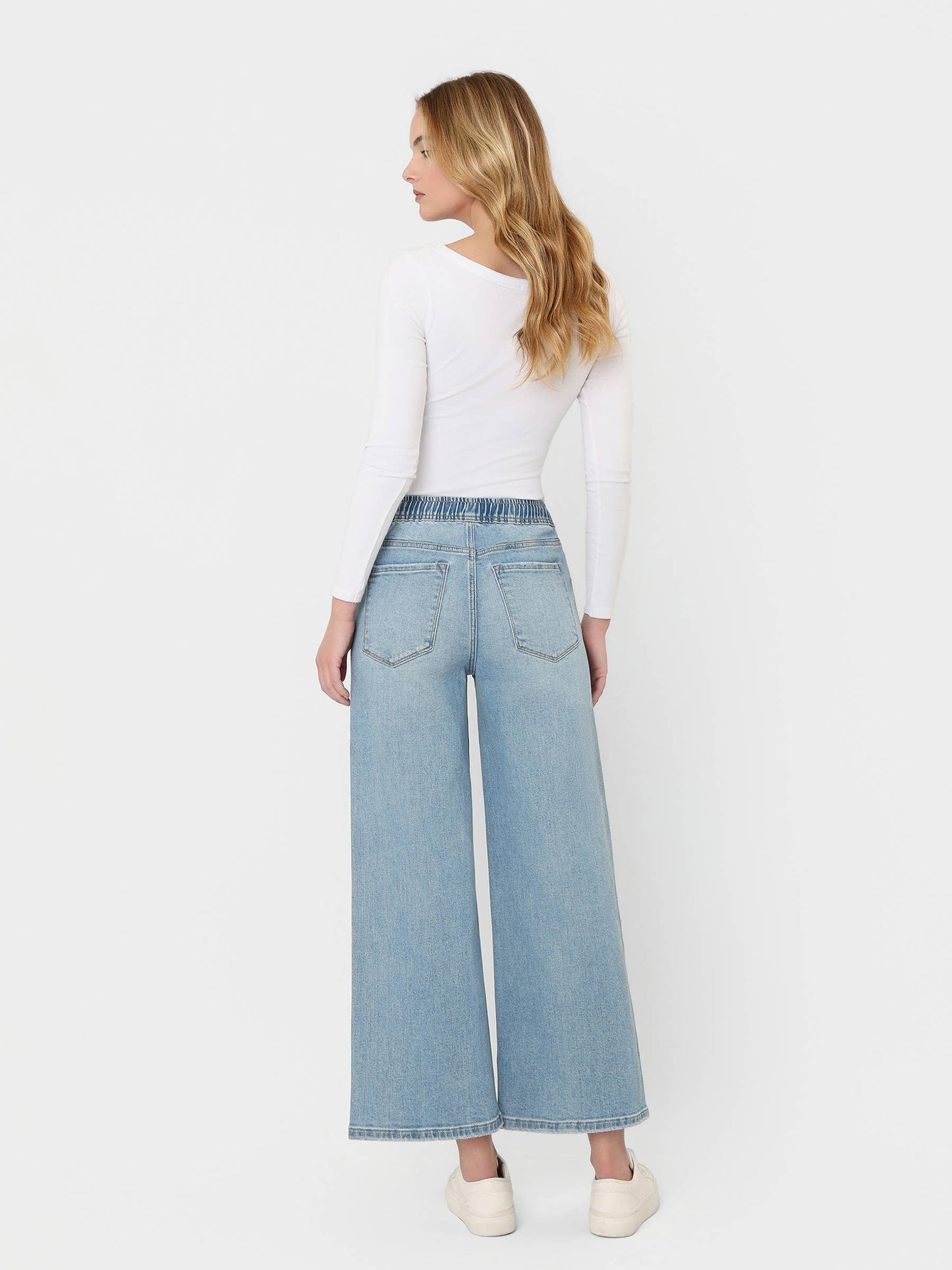 Super High Rise Elastic Crop Wide Denim by Lovervet