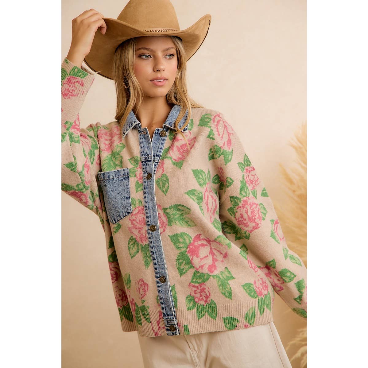 Floral Knit Denim Combo Shacket