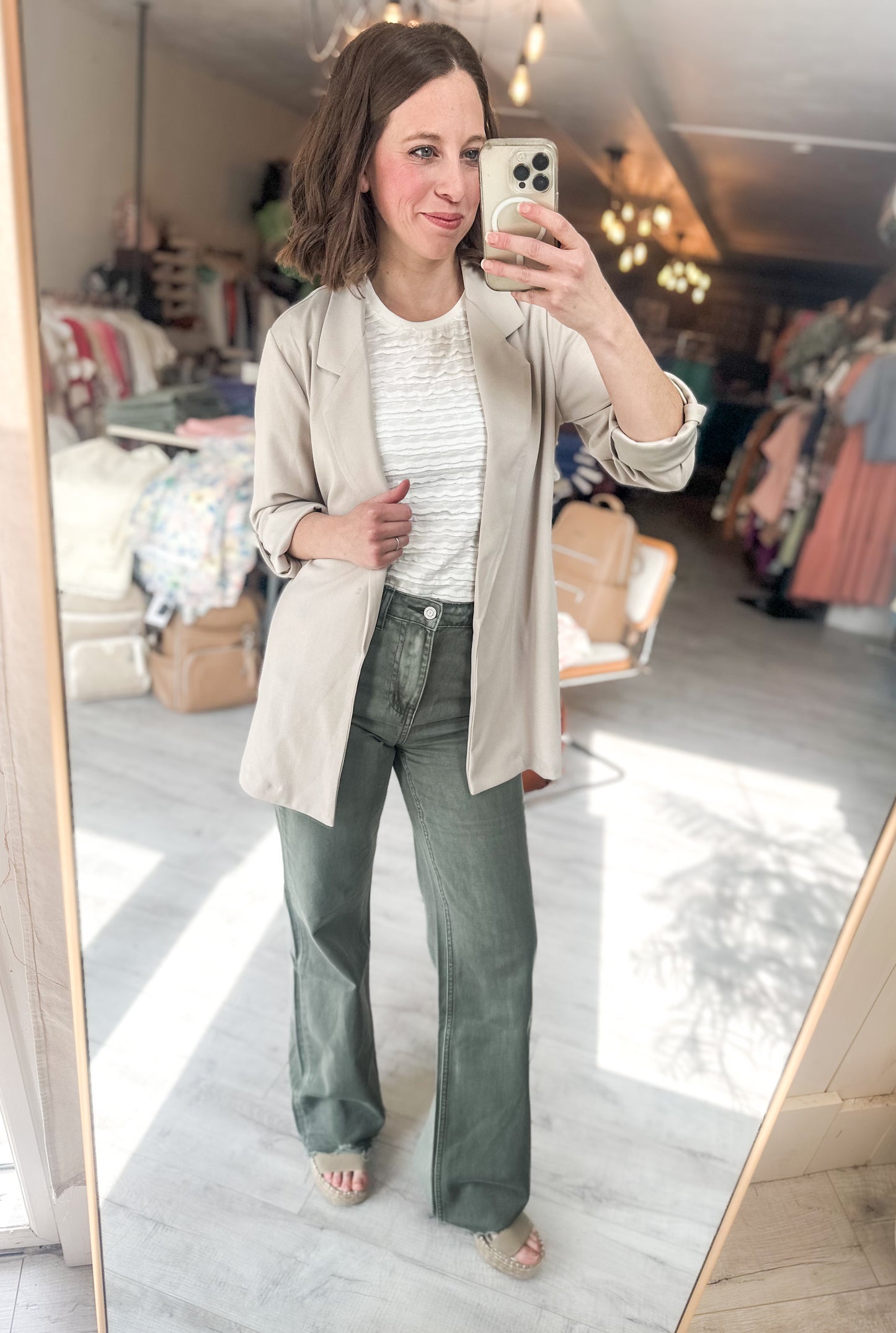 90'S Vintage Super High Rise Flare Jean in Thyme by Vervet