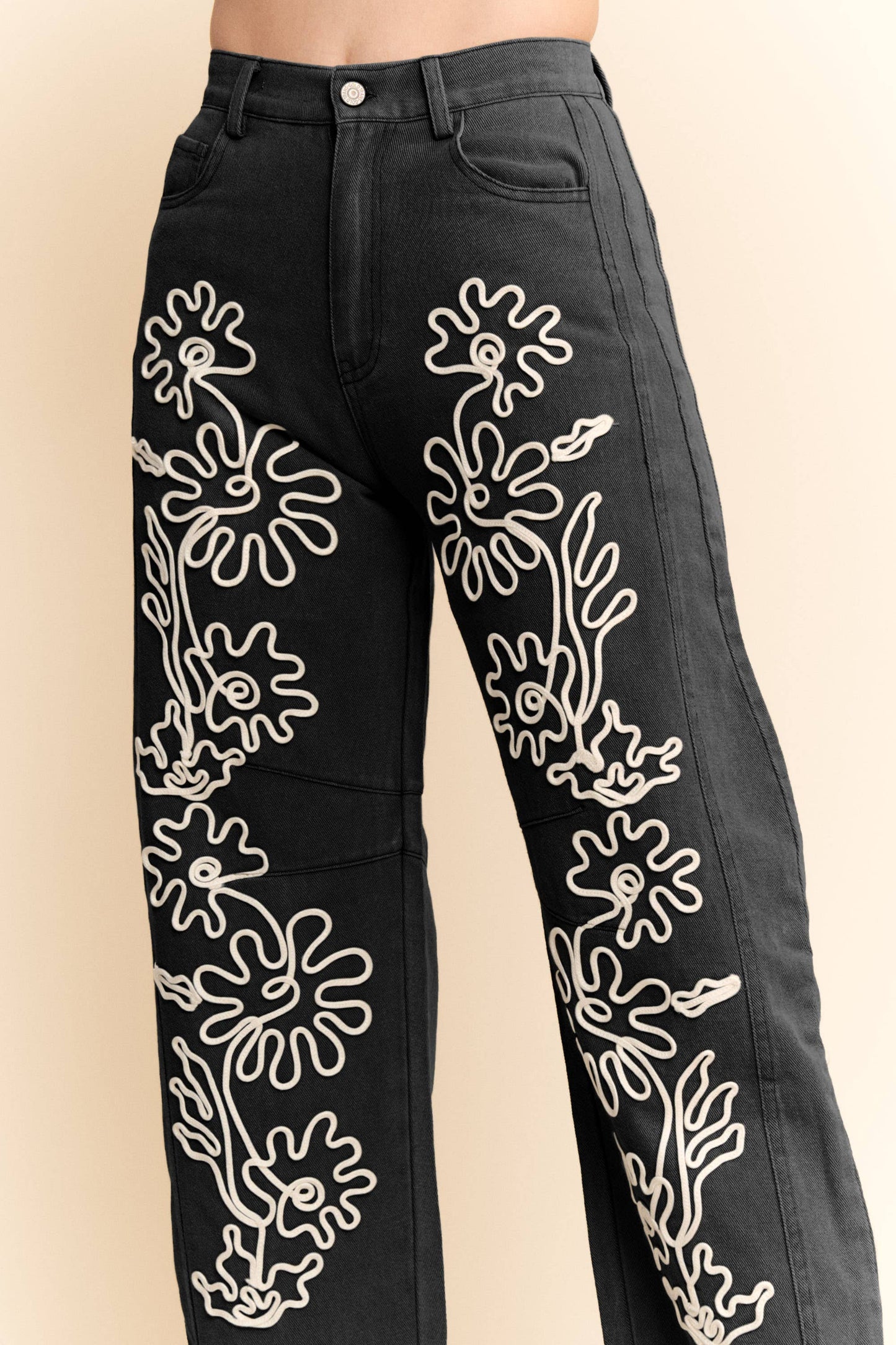 Corded Floral Embroidered Pants